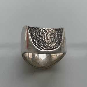 Solid sterling silver ring; 1/2” wide; hand made with etchings; approx size 6
